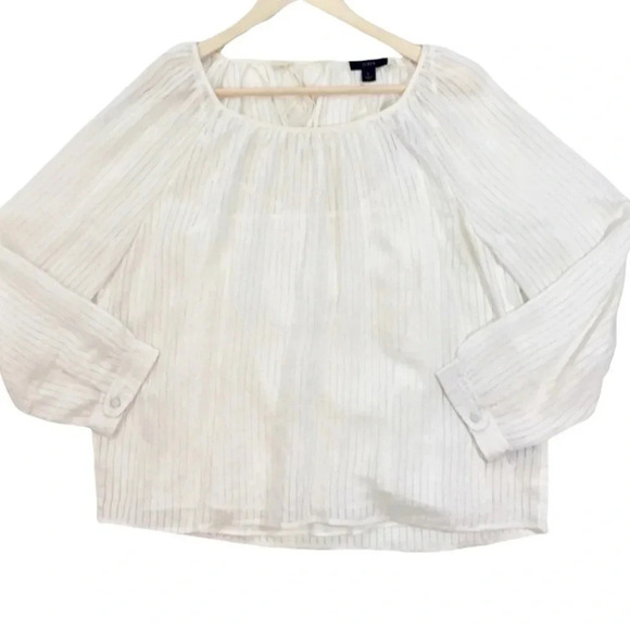 NWT J.Crew White Tie-Back Shadow Stripe Flax Blend Top - Picture 1 of 4
